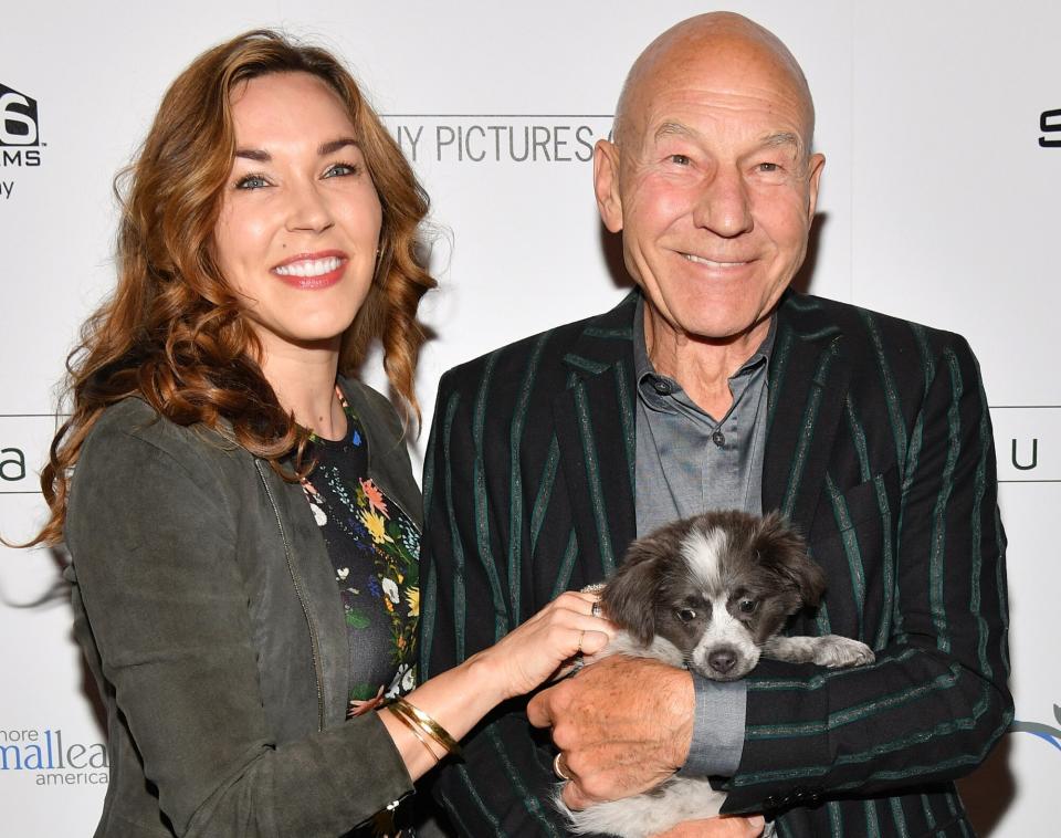 Sunny Ozell (L) and Sir Patrick Stewart attend the "Boundaries" New York screening at The Roxy Cinema on June 11, 2018 in New York City