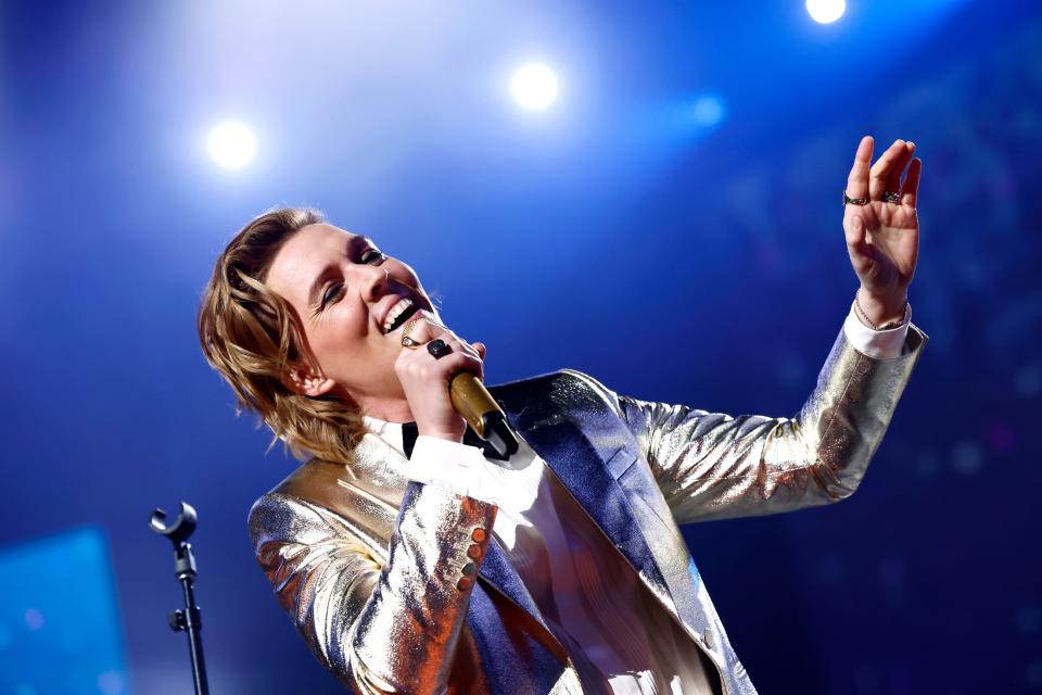 Brandi Carlile sang "The Tracks of My Tears" for Smokey Robinson and Berry Gordy, this year's MusiCares Persons of the Year. The pair was honored Feb. 3, 2023, in Los Angeles.