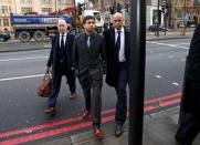 Navinder Sarao (C) arrives at Westminster Magistrates' Court for an extradition hearing in London, Britain February 4, 2016. REUTERS/Peter Nicholls