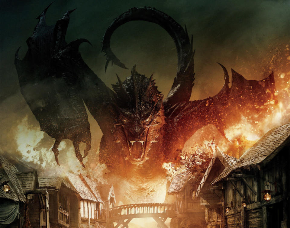 <p>This riddle-loving, treasure-obsessed worm (voiced by Benedict Cumberbatch) infests the Lonely Mountain and lays waste to Laketown in Peter Jackson’s 'Hobbit’ trilogy. (Photo: Warner Bros.)</p>