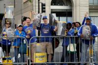 <p>Fans wait for a parade and rally to start in honor of the Golden State Warriors, Thursday, June 15, 2017, in Oakland, Calif., to celebrate the team’s NBA basketball championship. (AP Photo/Marcio Jose Sanchez) </p>