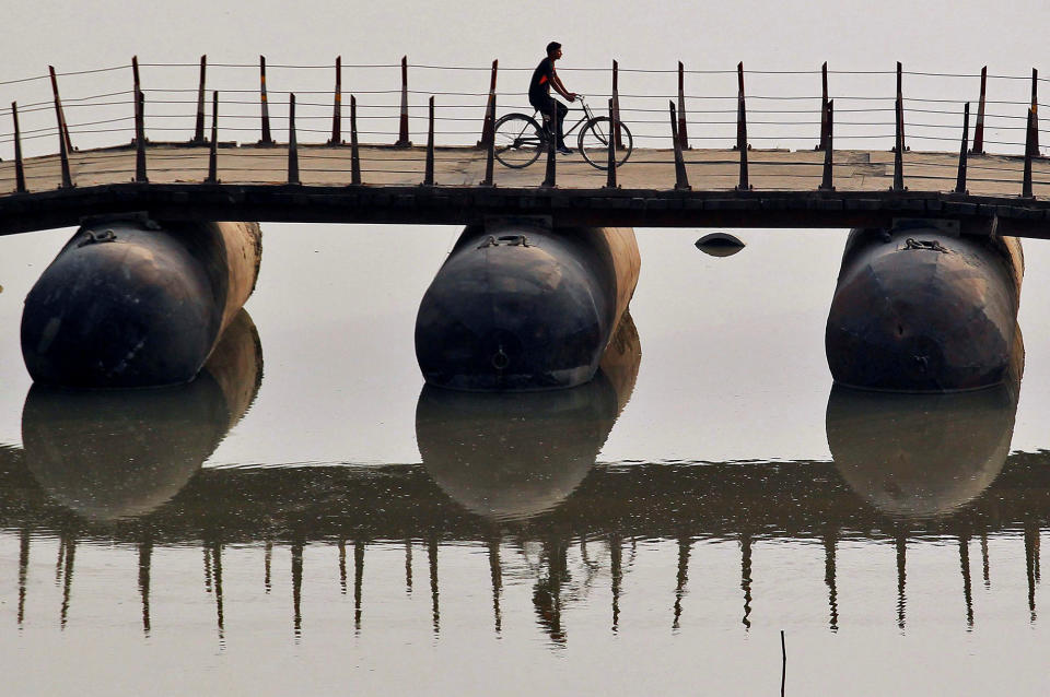 Crossing the Ganges river in Allahabad, India