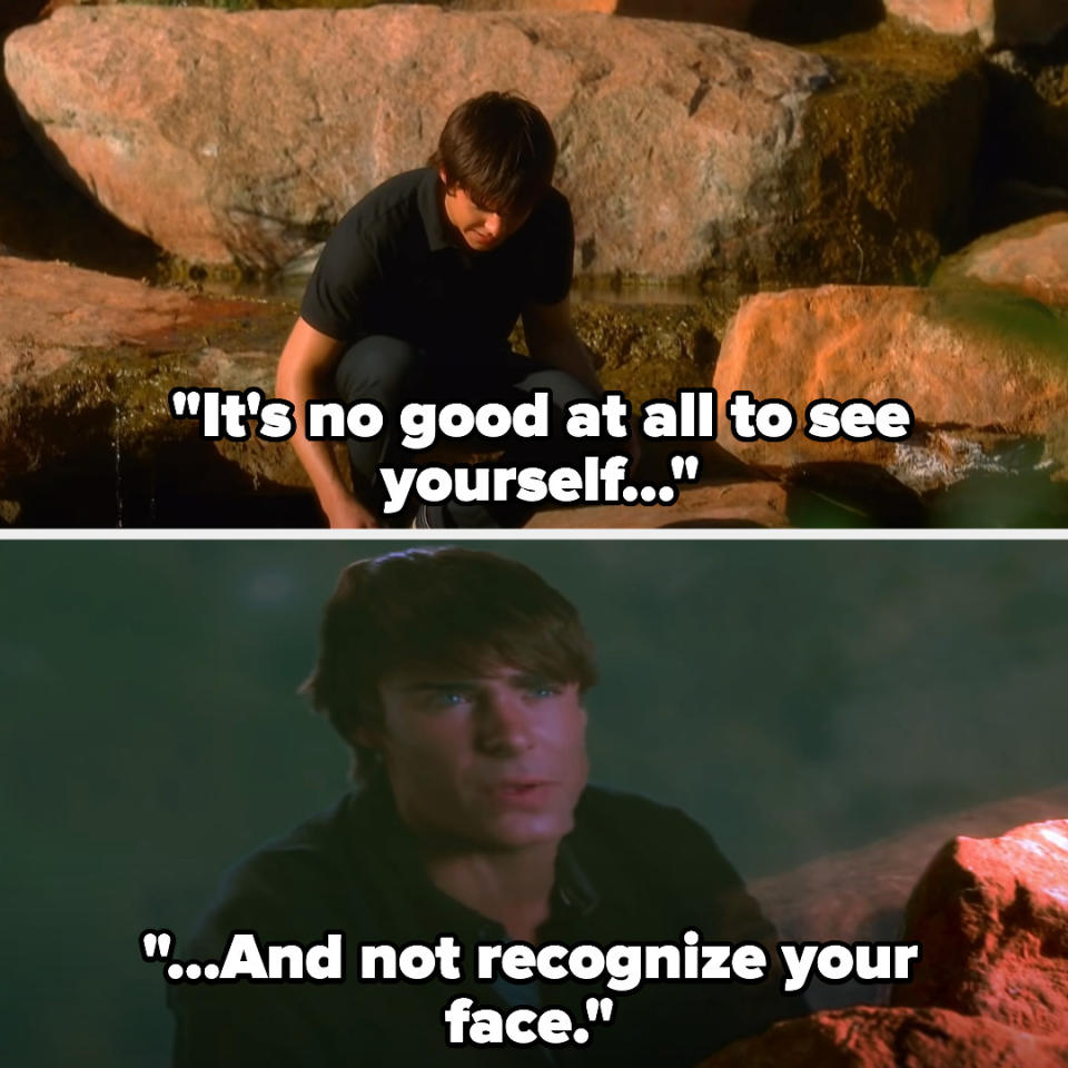 in bet on it, troy looks at his reflection and says "it's no good at all to see yourself and not recognize your face"