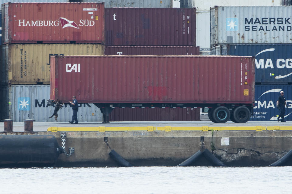 U.S. authorities seized more than $1 billion worth of cocaine from a ship at a Philadelphia port, calling it one of the largest drug busts in American history. The U.S. attorney’s office in Philadelphia announced the massive bust on Twitter on Tuesday afternoon. Officials said agents seized about 16.5 tons (15 metric tons) of cocaine from a large ship at the Packer Marine Terminal. (AP Photo/Matt Rourke)