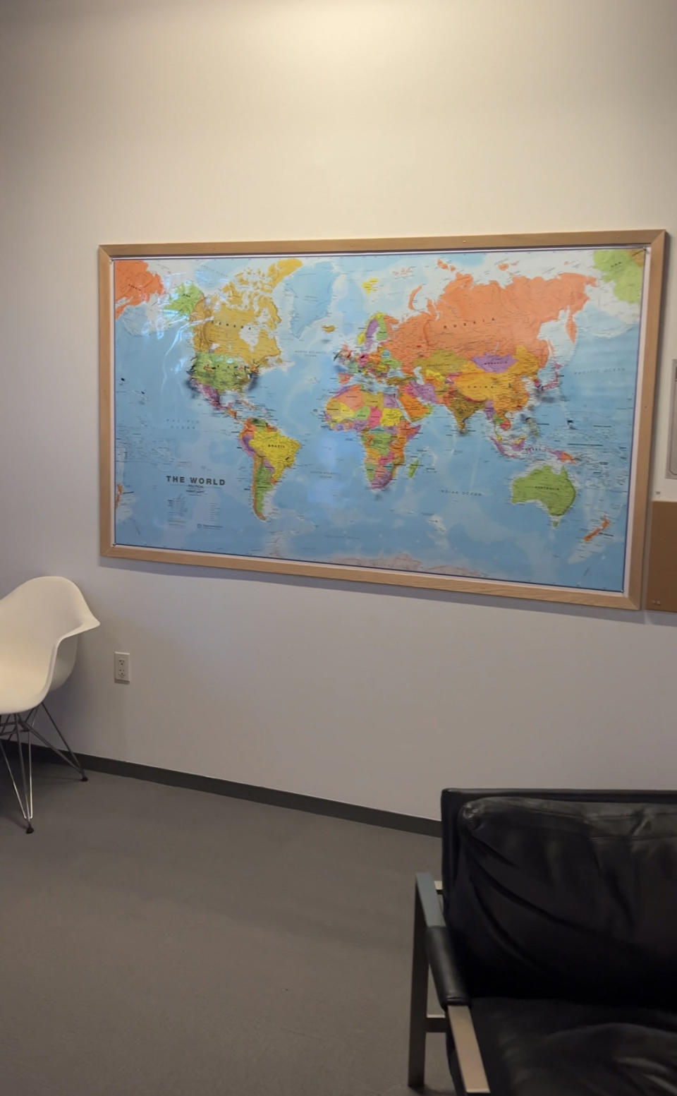 This map is filled with pins, which indicate the countries and islands the employees are from.