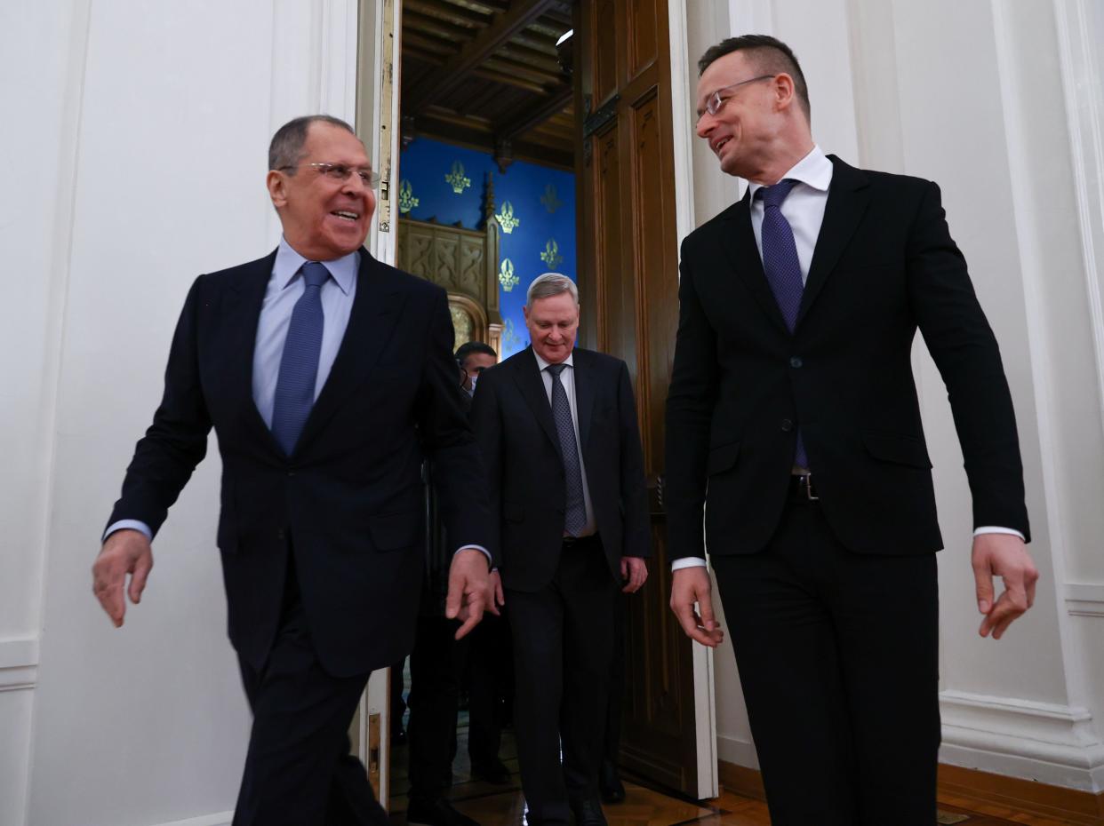 Russian foreign minister Sergei Lavrov meets his Hungarian counterpart Peter Szijjarto in Moscow (Reuters)