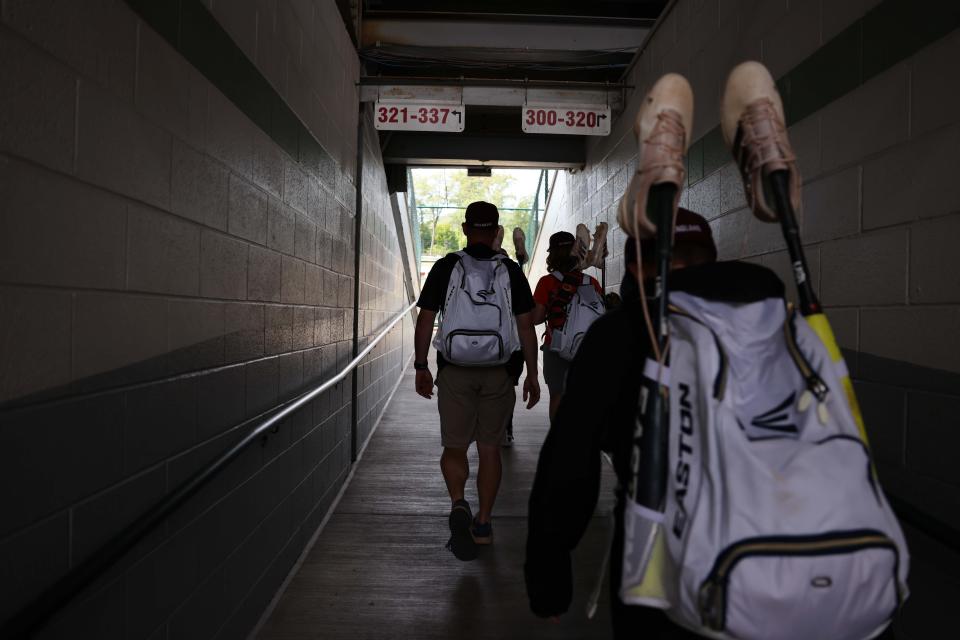 Middleboro 12U Nationals (New England) enter Howard J. Lamade Stadium, at the Little League World Series in South Williamsport, PA on Tuesday, August 16, 2022.    