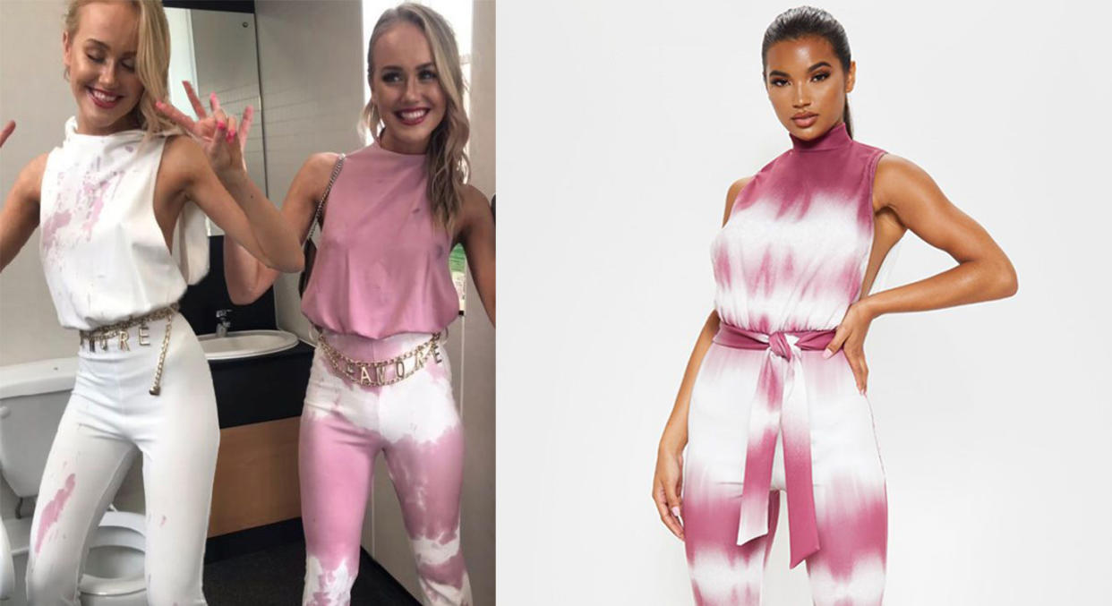 A wine-spilled jumpsuit has been designed by PrettyLittleThing following a viral post [Photo: @MiaWiliamson_/ PrettyLittleThing]