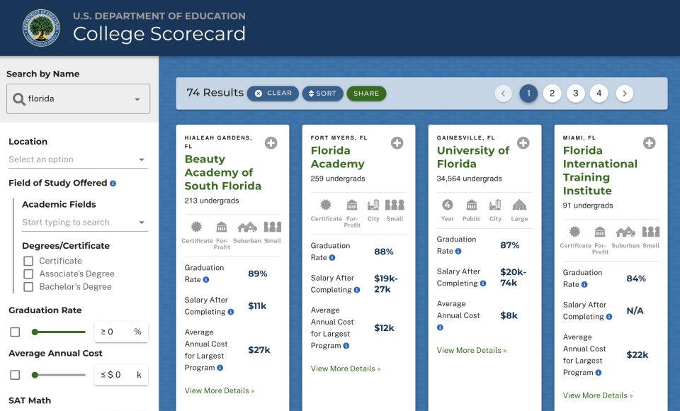 (SCREENSHOT: College Scorecard)