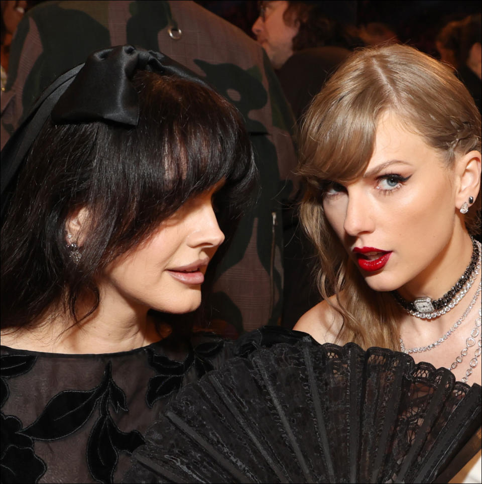  Lana Del Ray and Taylor Swift attend the 66th GRAMMY Awards at Crypto.com Arena on February 04, 2024 in Los Angeles, California. 