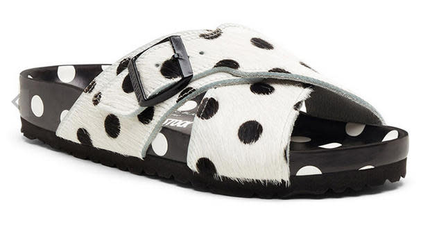 A fur-covered polka-dot Birkenstock sandal designed by Manolo Blahnik.  / Credit: Birkenstock