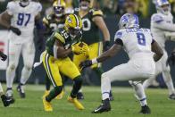 Green Bay Packers' Randall Cobb catches a pass during the second half of an NFL football game against the Detroit Lions Monday, Sept. 20, 2021, in Green Bay, Wis. (AP Photo/Matt Ludtke)