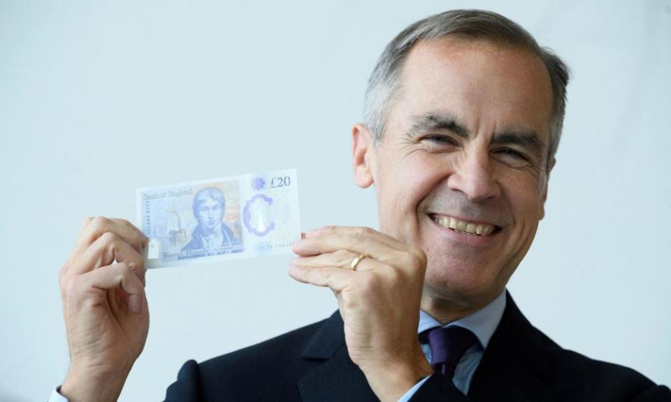 Mark Carney, the Bank of England governor, with the Turner note.