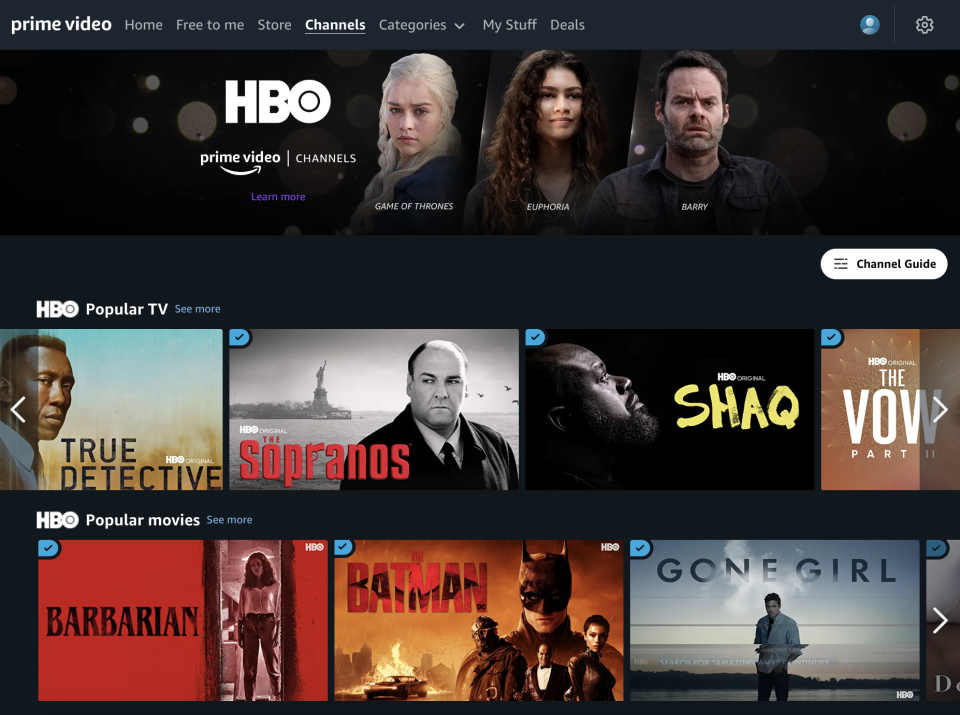 HBO Max content on the Prime Video app.