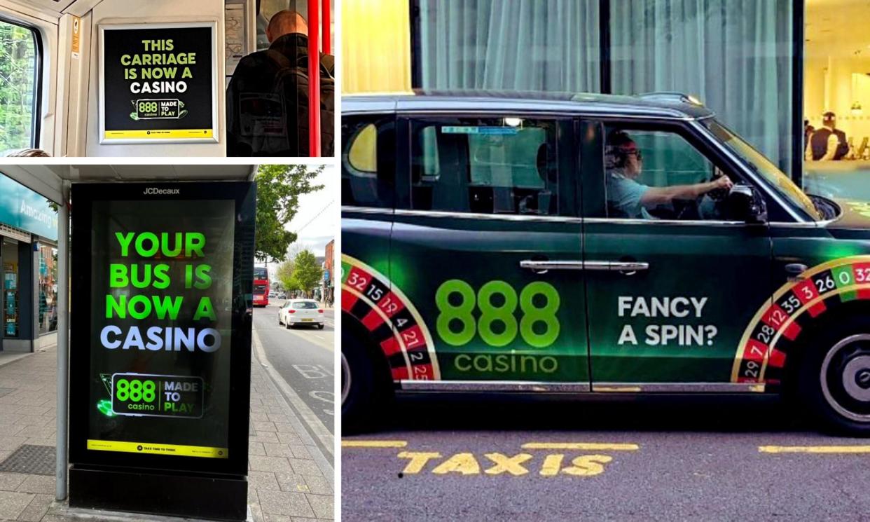 <span>Ads for 888.com online casino have appeared on the TfL network (bus stops, tube stations and carriages) and on the side of black cabs.</span><span>Photograph: Supplied</span>
