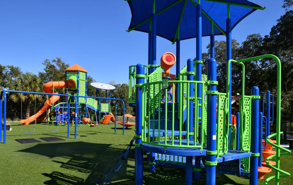 The new playground includes a section for 2-5 year olds, and another for 5-12 year olds.