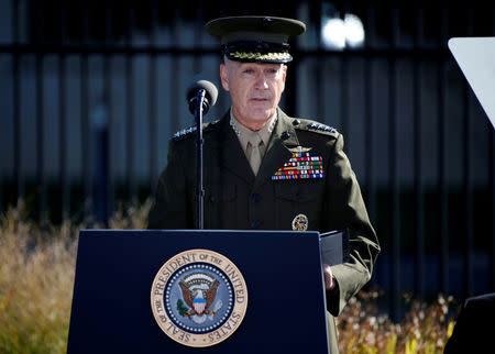 Chairman of the Joint Chiefs of Staff Joseph Dunford speaks during ceremonies marking the 16th anniversary of the 9-11 attack at the Pentagon in Arlington, Virginia, U.S., September 11, 2017. REUTERS/Joshua Roberts