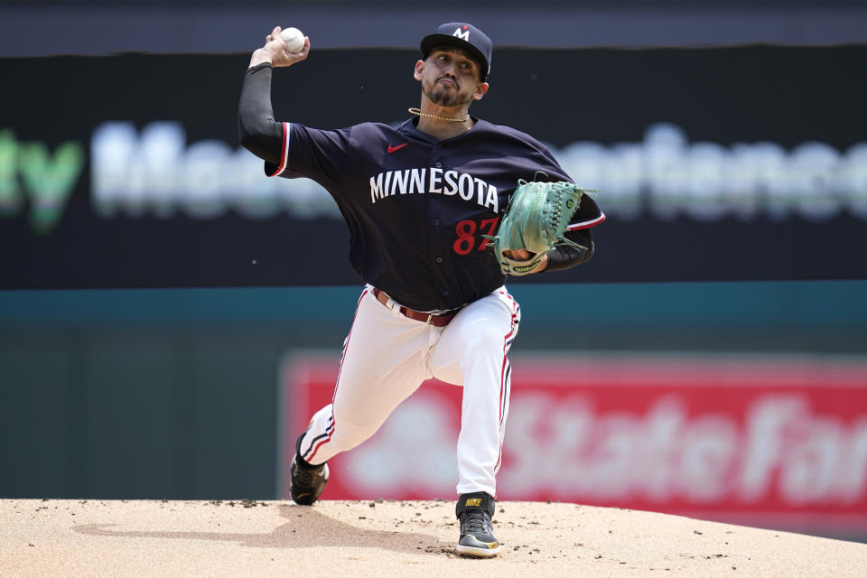 José De León de los Mellizos de Minnesota lanza ante los Tigres de Detroit, el sábado 17 de junio de 2023. (AP Foto/Abbie Parr)