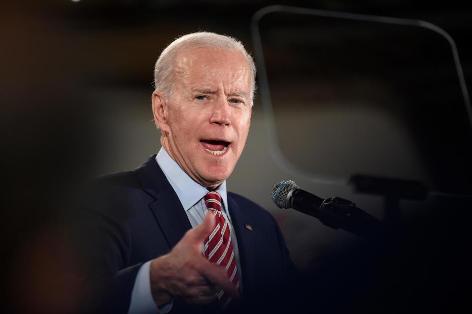 Democratic presidential contender Joe Biden speaks to supporters at an election rally on Tuesday, Feb. 11, 2020, in Columbia, S.C., the night of the New Hampshire primary. (AP Photo/Meg Kinnard)