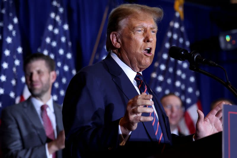 Republican presidential candidate and former U.S. President Trump hosts New Hampshire primary election night watch party in Nashua