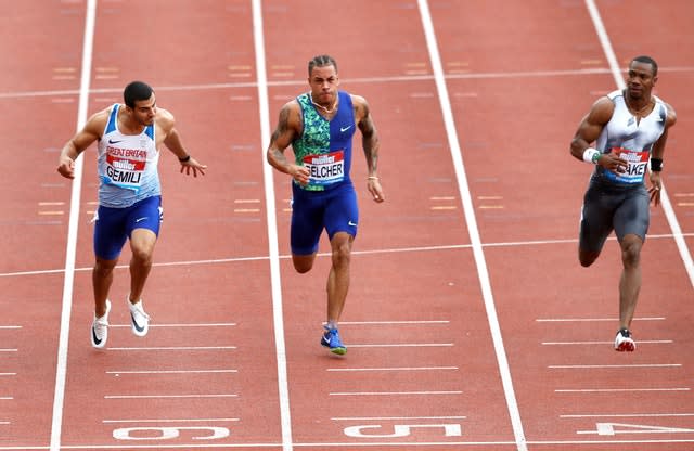 Adam Gemili, left, came second in the 100m final behind Yohan Blake in Birmingham