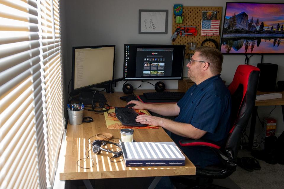 Baker College graduate Bart Bechtel at home in Essex, Maryland.