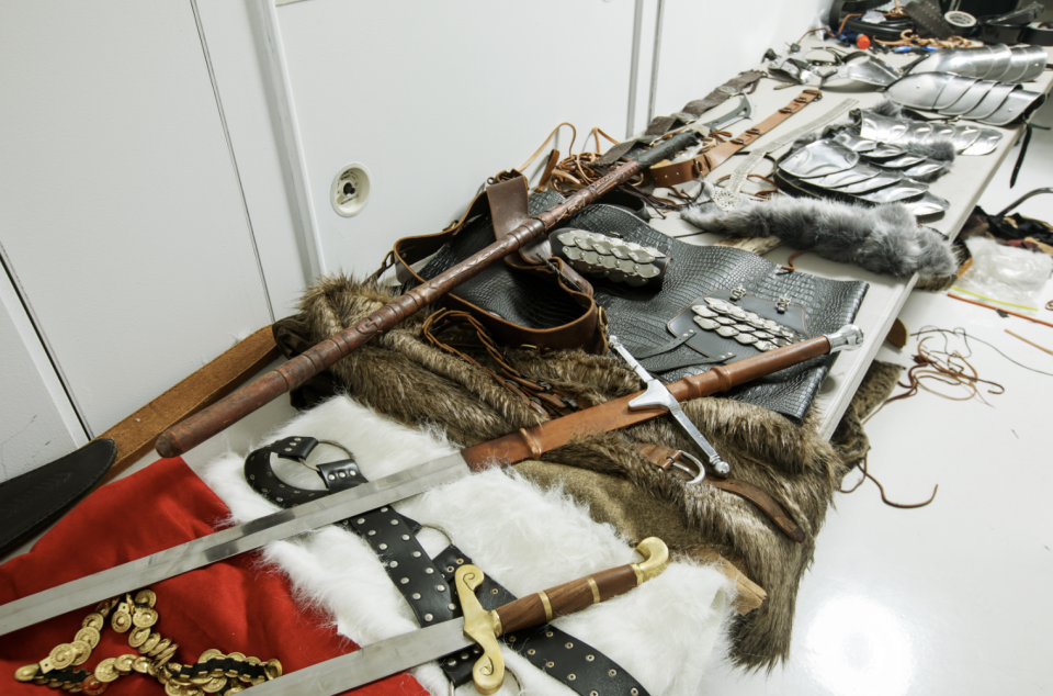 The furs, leather garments, swords, and more that Claudio Marinesco bought on Etsy to bring the shoot to life