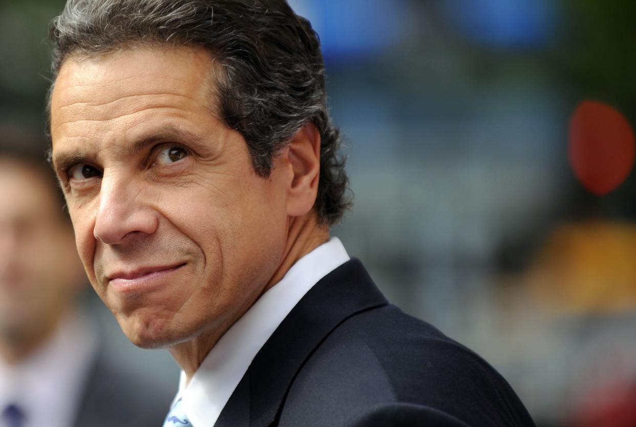 Democratic gubernatorial candidate Andrew Cuomo speaks on the steps of City Hall as he receives and endorsement from NARAL Pro-Choice New York.