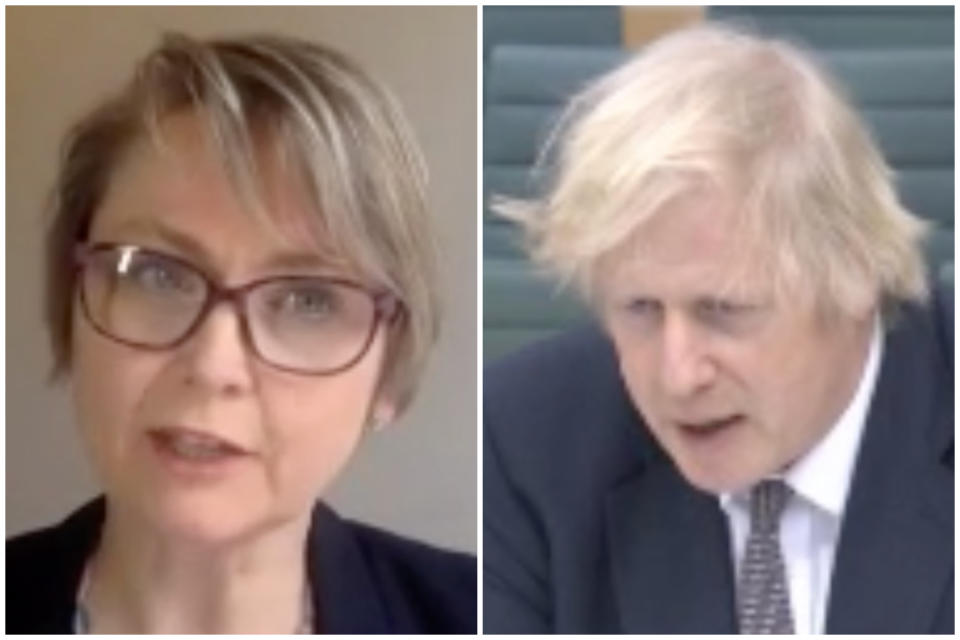 Committee clash: Yvette Cooper and Boris Johnson. (Parliamentlive.tv)