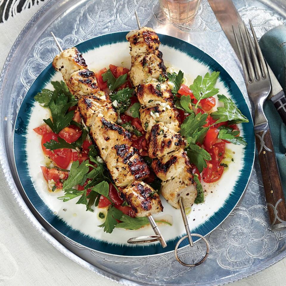 23. Lemony Chicken Kebabs with Tomato-Parsley Salad