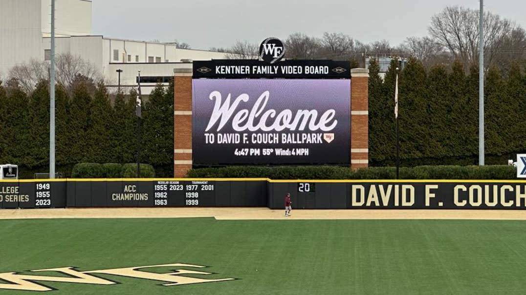  The new Daktronics outfield display for Wake Forest's baseball stadium. 