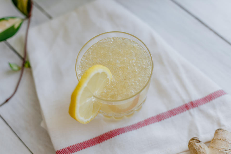 Fresh homemade ginger ale in drinking glass