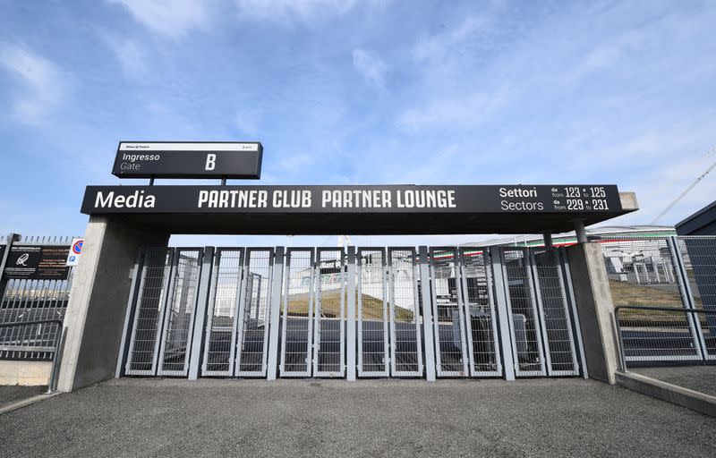 The closed doors of the Allianz Stadium are seen in Turin