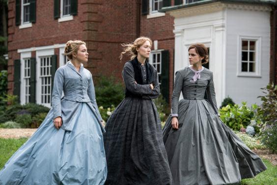 Pugh, Saoirse Ronan and Emma Watson in a scene from ‘Little Women’ (AP)