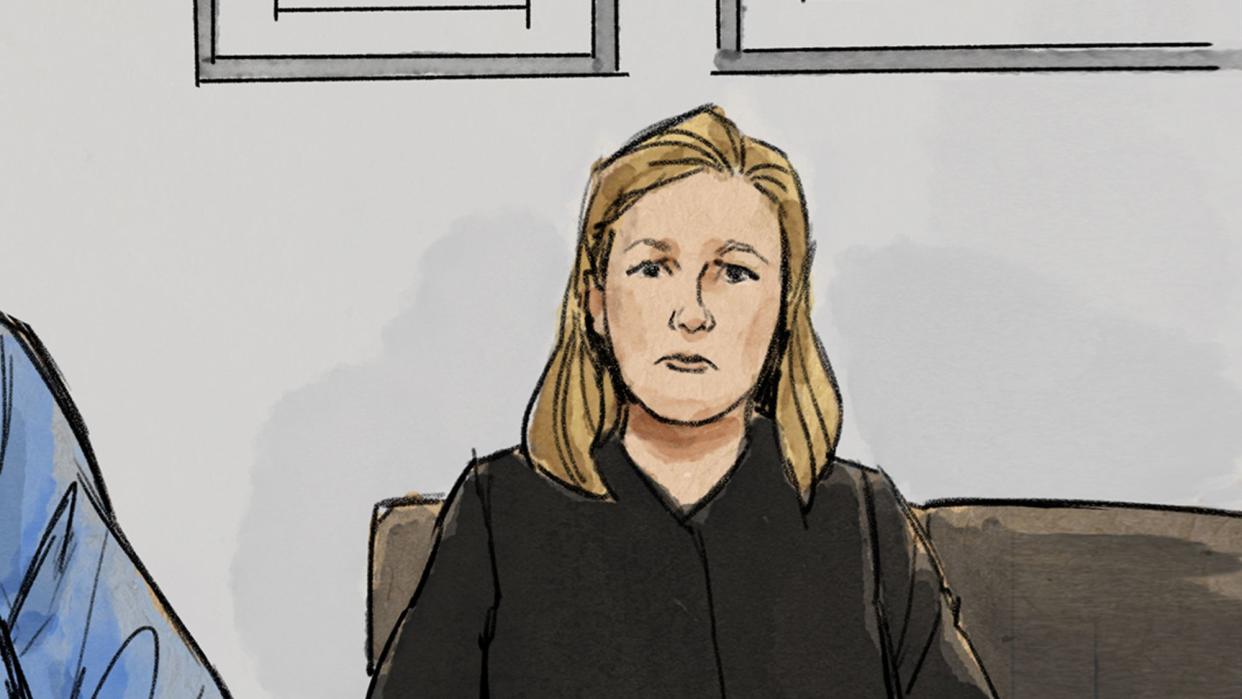 In this courtroom sketch, former Brooklyn Center police Officer Kim Potter is shown during a preliminary hearing on May 17 in Brooklyn Center, Minn. 