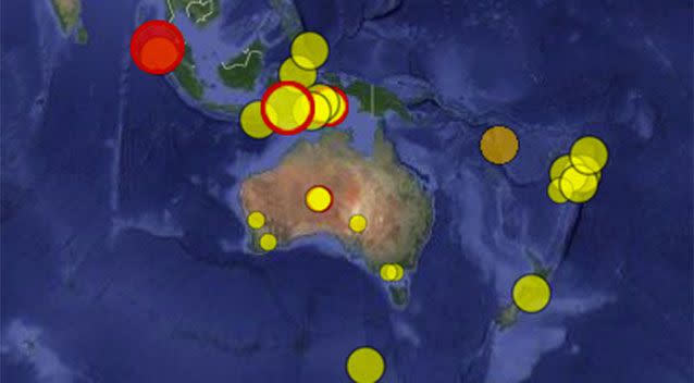 The earthquake measured off the coast of Indonesia. Source: Geoscience Australia