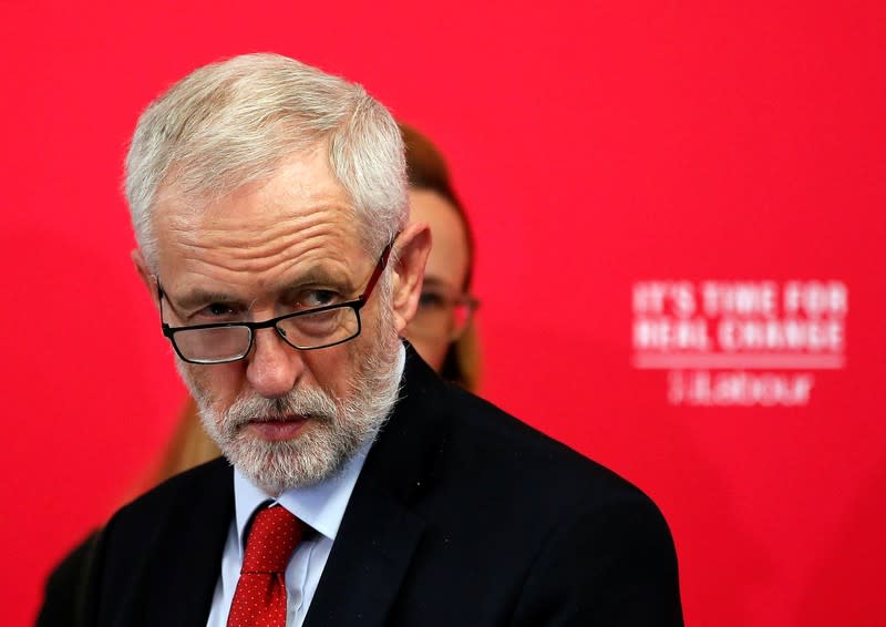 Britain's Labour Party leader Jeremy Corbyn speaks on new digital infrastructure policy in Lancaster