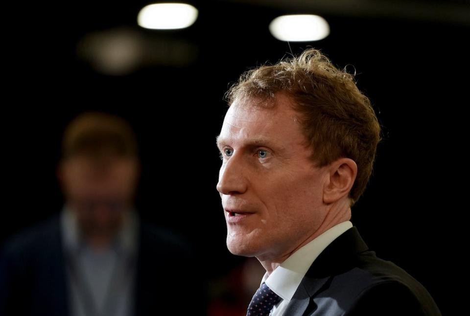 Minister of Immigration, Refugees and Citizenship Marc Miller speaks to the media during the federal cabinet retreat in Montreal, Monday, Jan. 22, 2024.