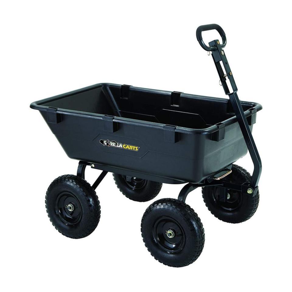 4) Gorilla Carts Heavy-Duty Poly Yard Dump Cart