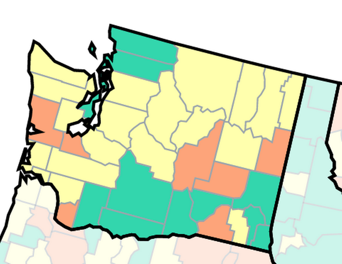 On Friday the Centers for Disease Control and Prevention rated Benton and Franklin county’s COVID-19 community transmission level as “low.” On the map, green is low, yellow is medium and orange is high.