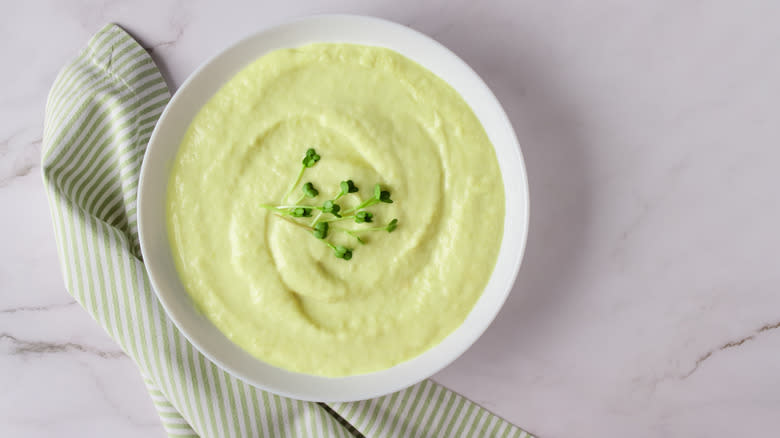 vichyssoise on marble counter