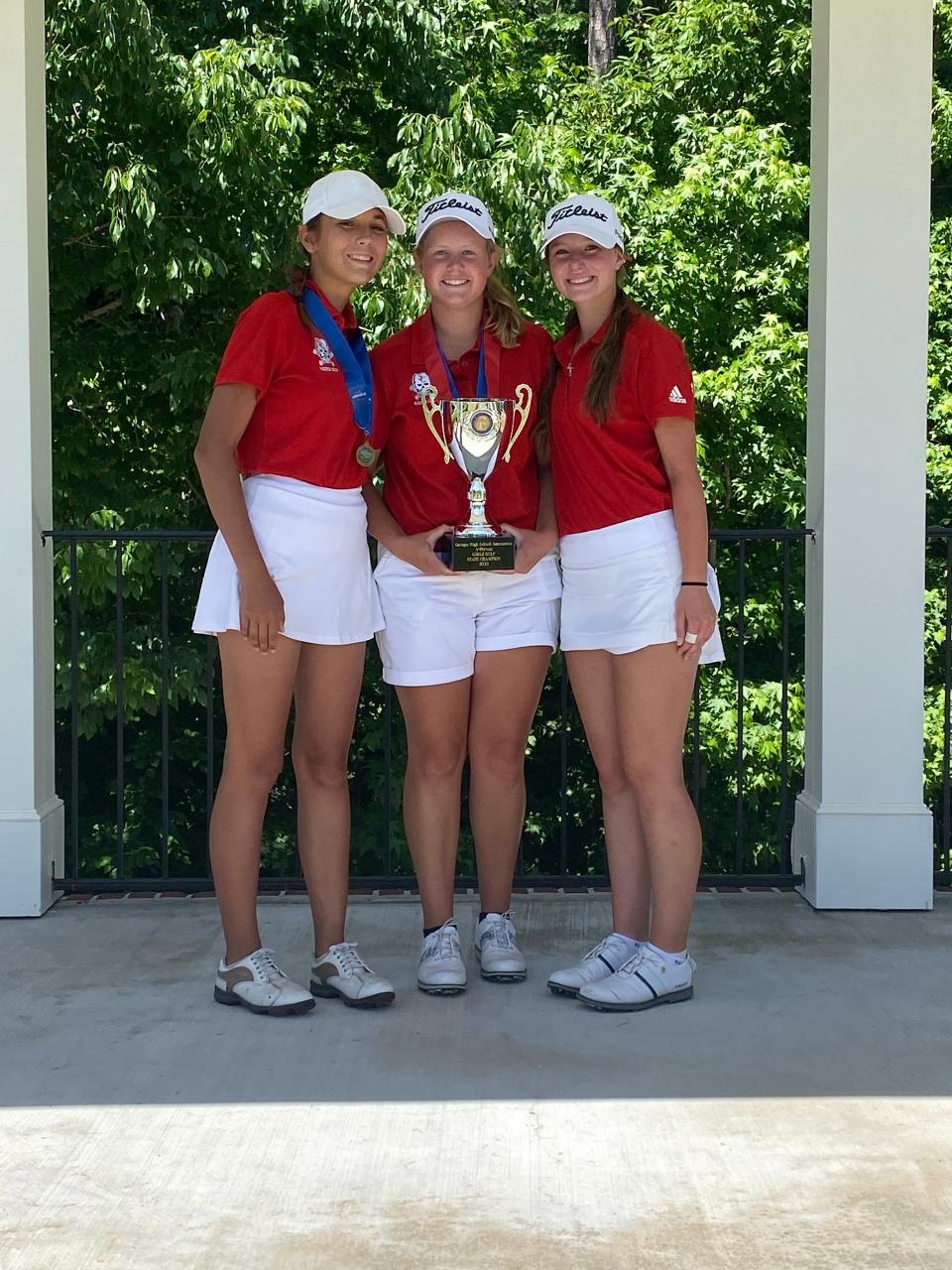 The GHSA Class A Private state champion Savannah Christian girls golf team on Tuesday at Governor's Towne Club in Acworth.