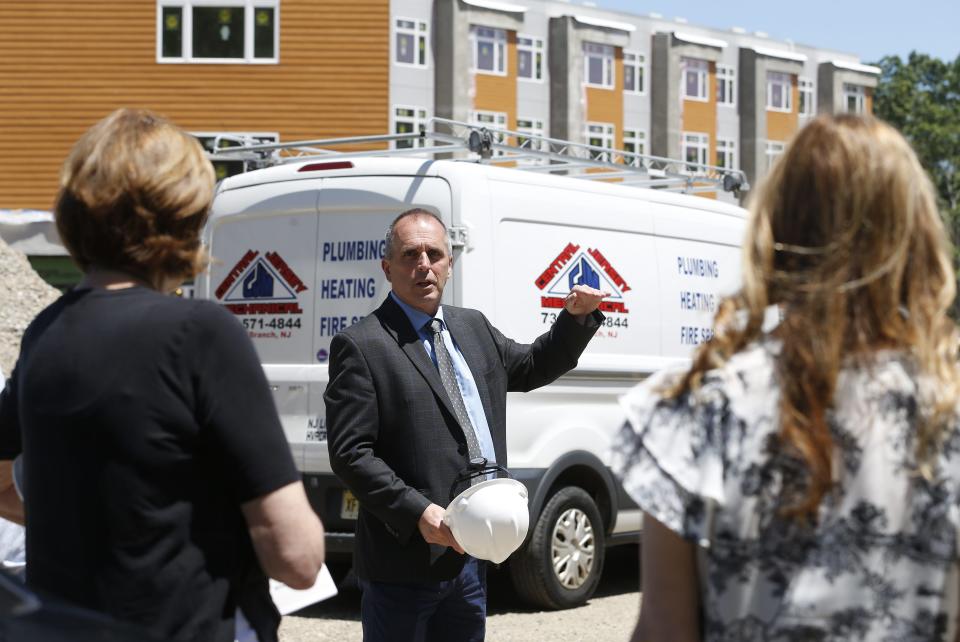 The Gordon H. Mansfield Veterans Community in Tinton Falls-- a 70 unit building providing permanent housing for veterans including those who are transitioning from homelessness. Bruce Buckley, CEO of Soldier On, one of the organizations making this possible, gives a tour of the construction site in 2021.