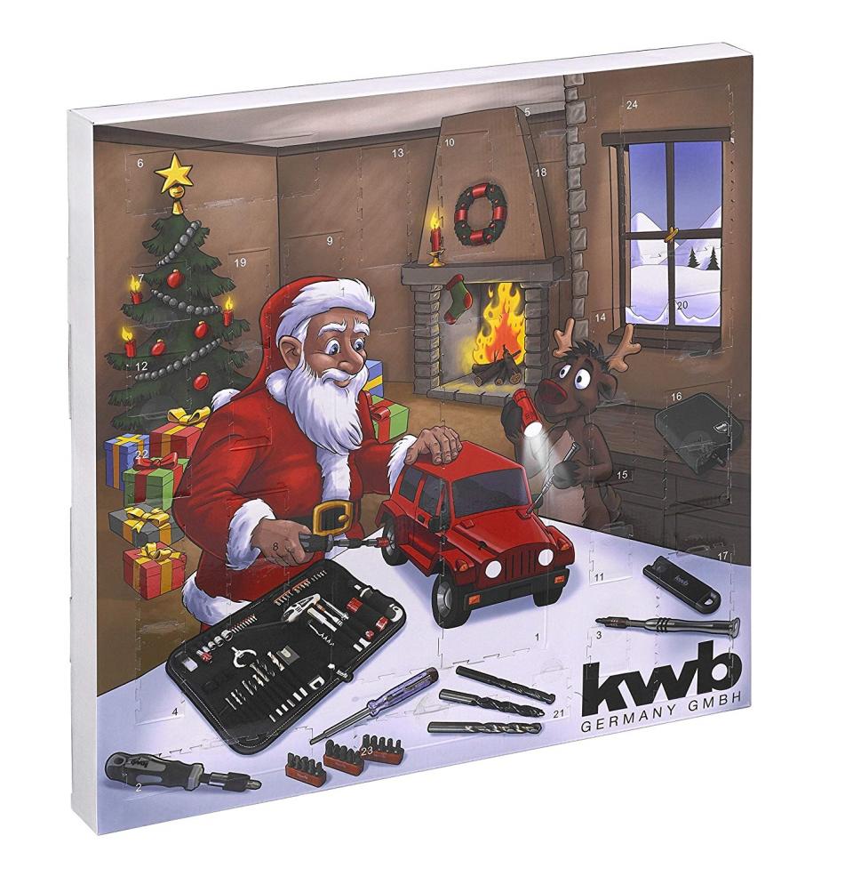 <p>Vater, Opa, aber auch die Tochter mit der ersten eigenen Wohnung bekommen mit einem Werkzeug-Adventskalender mal ein wirklich praktisches Geschenk. Dieses Modell von kwb (41,99 Euro bei Amazon) enthält unter anderem ein Bit-set, Cuttermesser, Schraubenzieher, Minitaschenlampe sowie eine praktische Werkzeugtasche. (Bild: Amazon) </p>