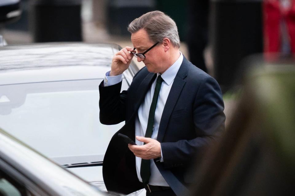 Foreign Secretary Lord David Cameron arrives at the Foreign Office, London (James Manning/PA Wire)
