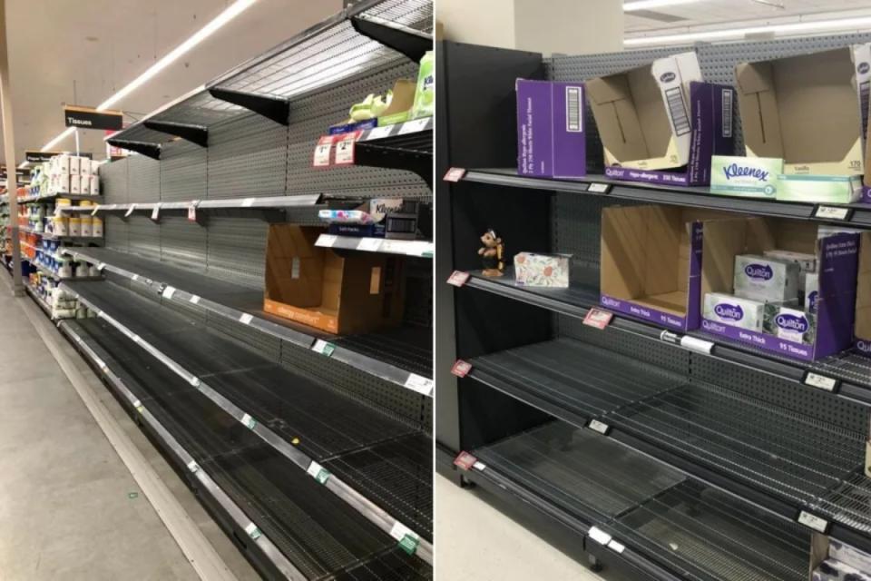 Empty tissue shelves at Woolworths