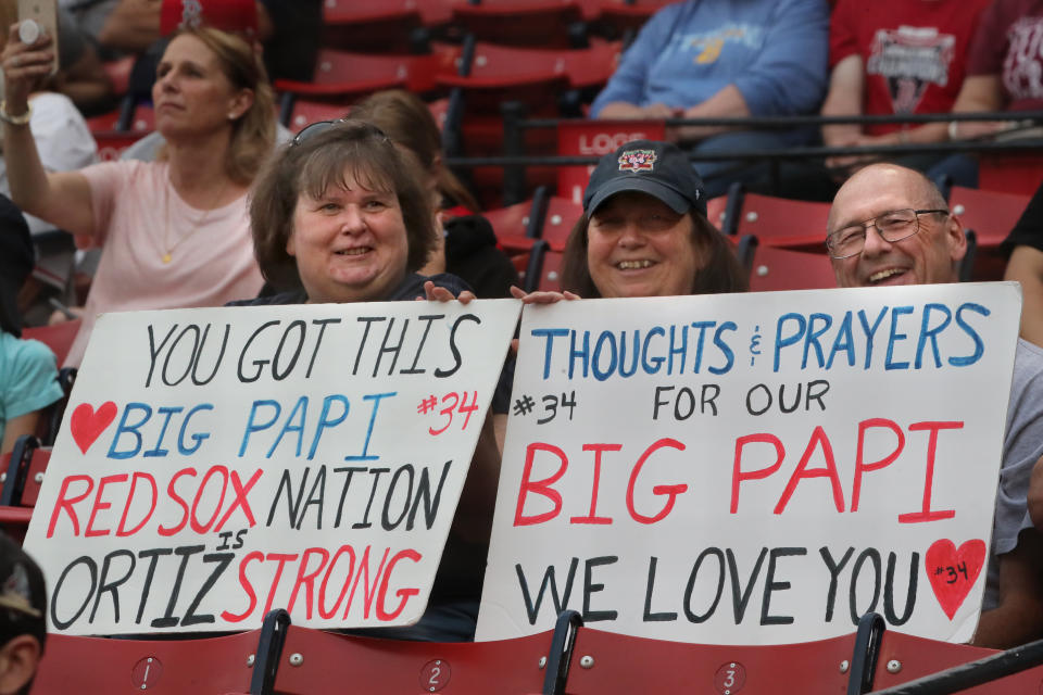 David Ortiz has received an outpouring of love and support from the city of Boston since he was shot on Sunday night. (Photo by Matthew J. Lee/The Boston Globe via Getty Images)