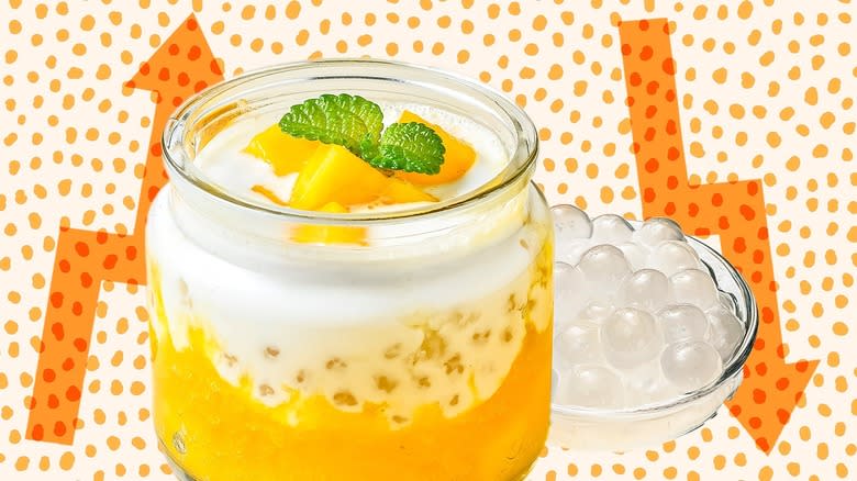 Mango tapioca pudding in jar