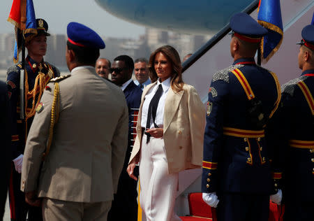 U.S. first lady Melania Trump arrives in Cairo, Egypt, October 6, 2018. REUTERS/Carlo Allegri