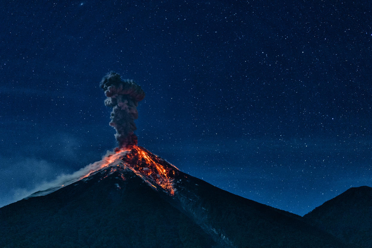 An erupting volcano in Alotenango, Guatemala.